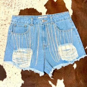 Rhinestone Fringe Jean Shorts - Size Small 1-3.